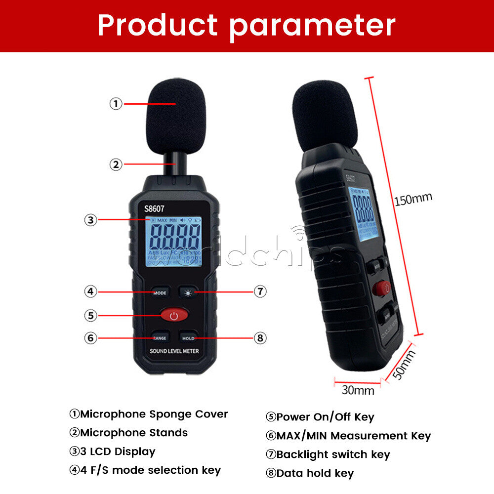 Digital LCD Sound Level Meter 30~130dB Professional Sound Noise Level Meter