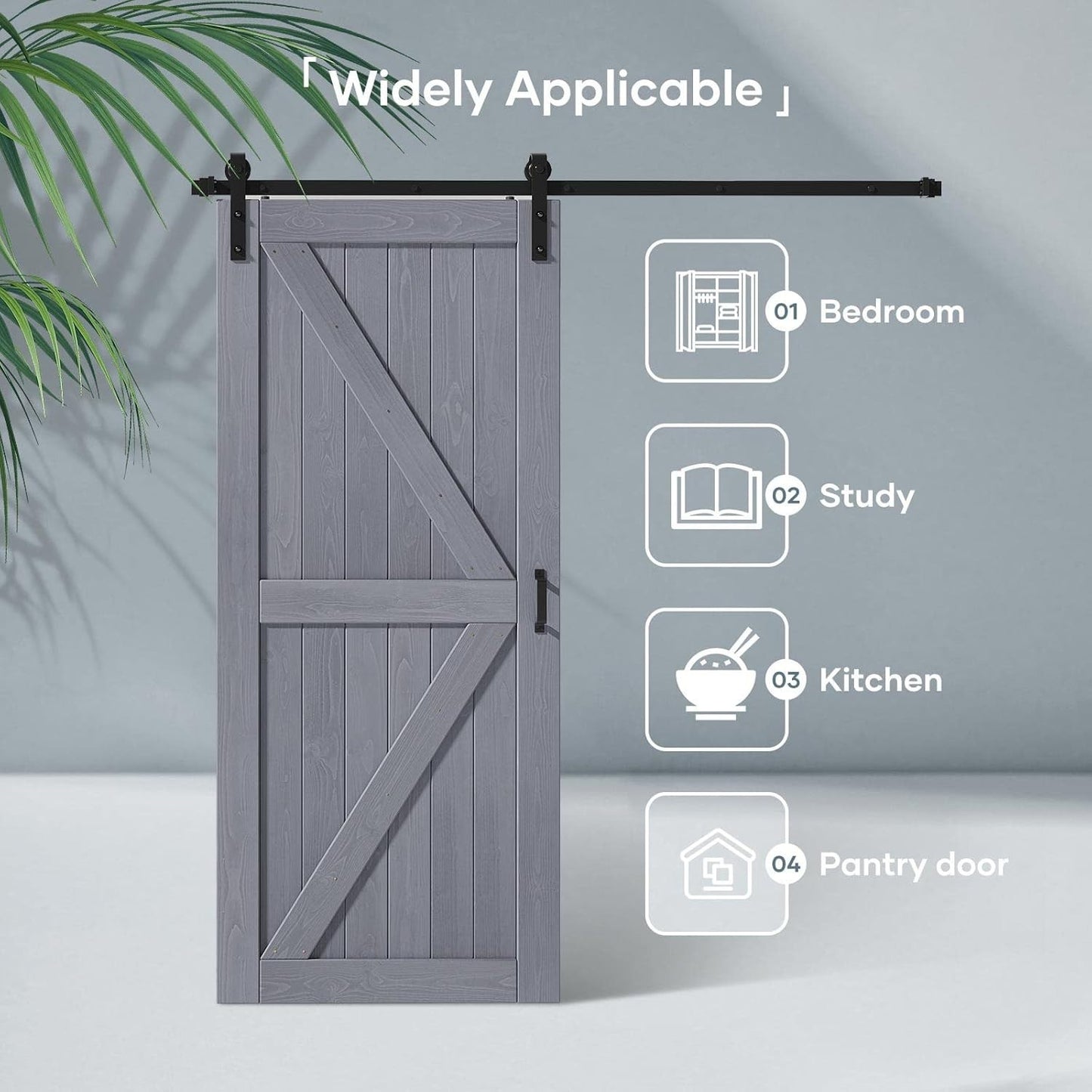 36x84 Inch Gray Wood Barn Door Slab with Hardware Track Kit, K-Frame Design