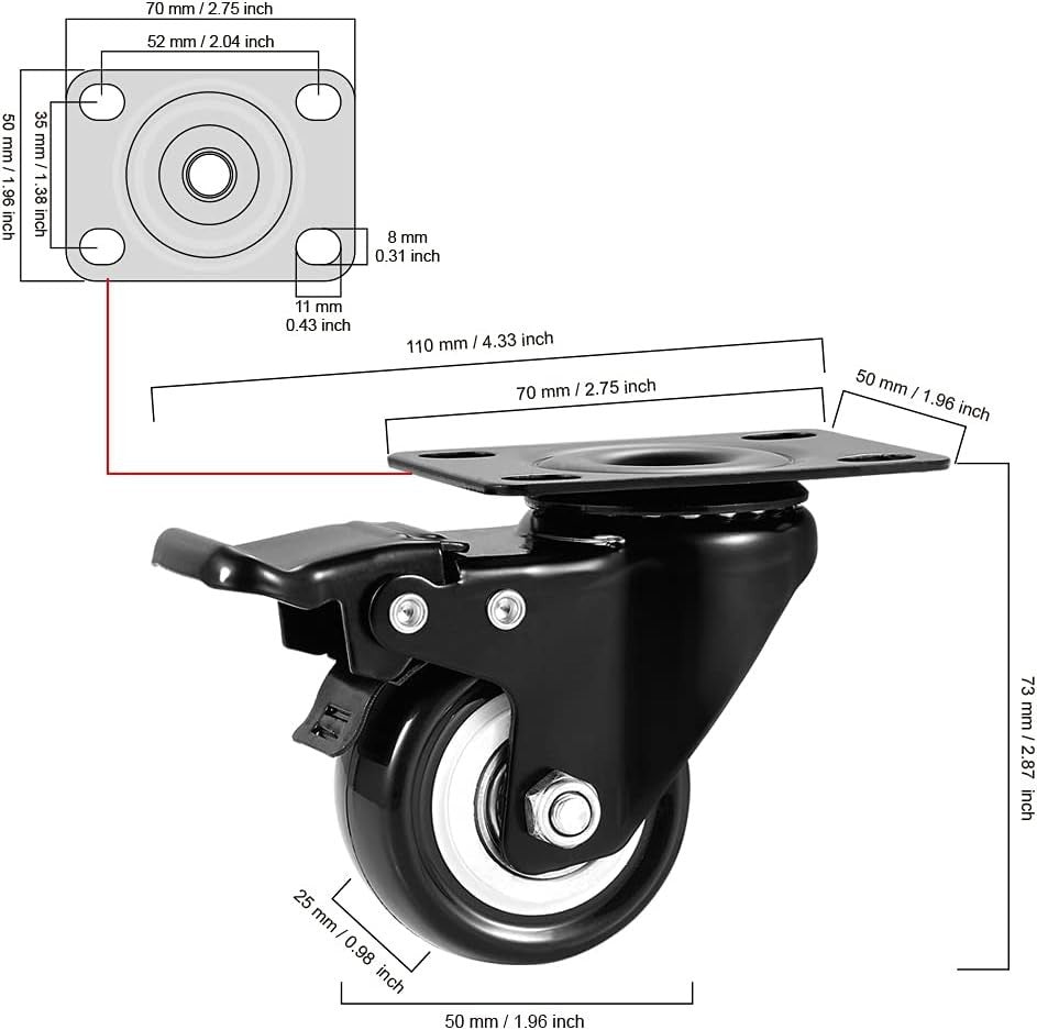 Caster Wheels, 2 Inch Casters, Casters Set of 4 Heavy Duty -  Locking Casters, S