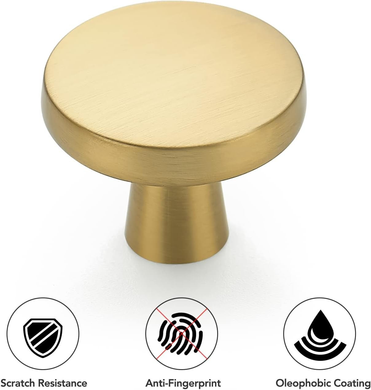 30-Pack Solid Cabinet Knobs, Round Pulls, Brushed Brass Finish