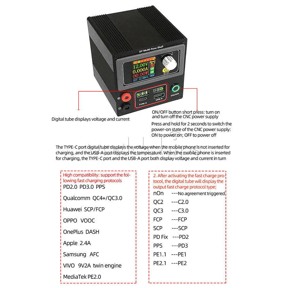 Fast Charging PD Type-C XYS3580 XY-3606 CNC DC Regulated Power Supply DIY Shell
