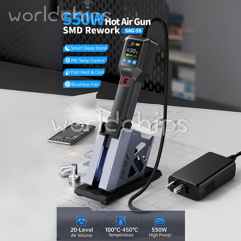 FNIRSI SAG-55 Handheld Portable Hot Air Gun 550W High-Power 20-Gear LCD Display