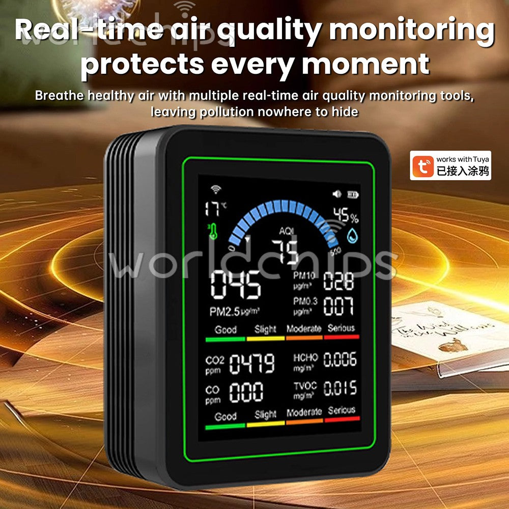 Tuya WiFi Digital Air Quality Detector PM1.0/2.5 TVOC HCHO Tester Temp,Humidity