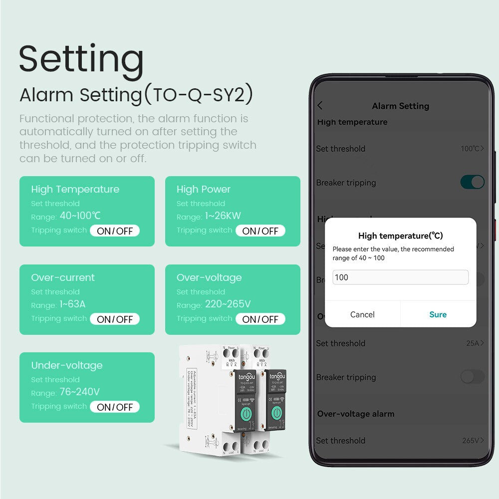 Tuya WiFi Smart Circuit Breaker Switch 1-63A Adjustable Over/Under Voltage Over