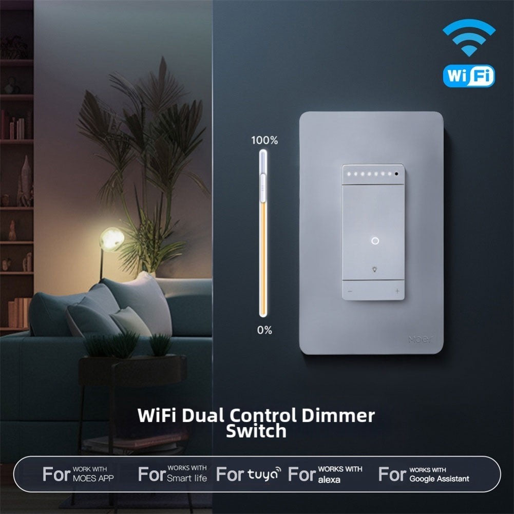 Smart WiFi Enabled Dimmer Wall Switch with Voice and Dual Control Options