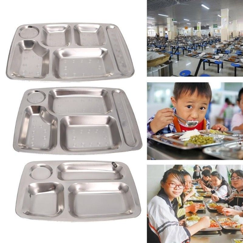 Stainless Steel Kids Snack Tray School  Food Lunch Box Plate 4/5/6 Grids