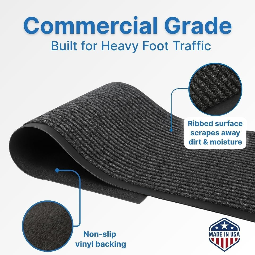 Brush Dry Mat, Heavy-Duty Commercial Door Rug, 4' x 6', Charcoal