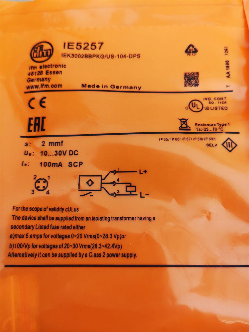 For IFM IE5257 IEK3002BBPKG/US-104-DPS Proximity Switch Sensor  #
