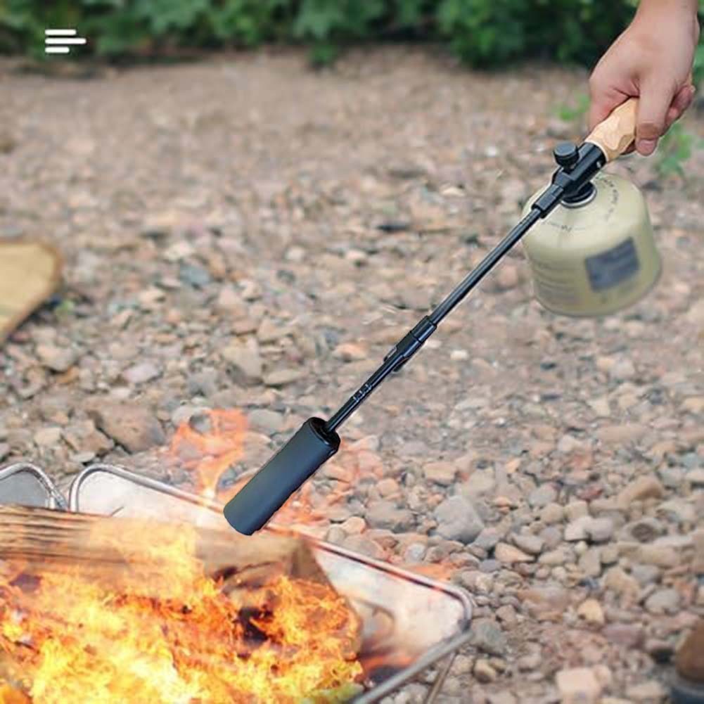 Adjustable Flame Gas Torch with Wood Handle for Outdoor For BBQ Camping