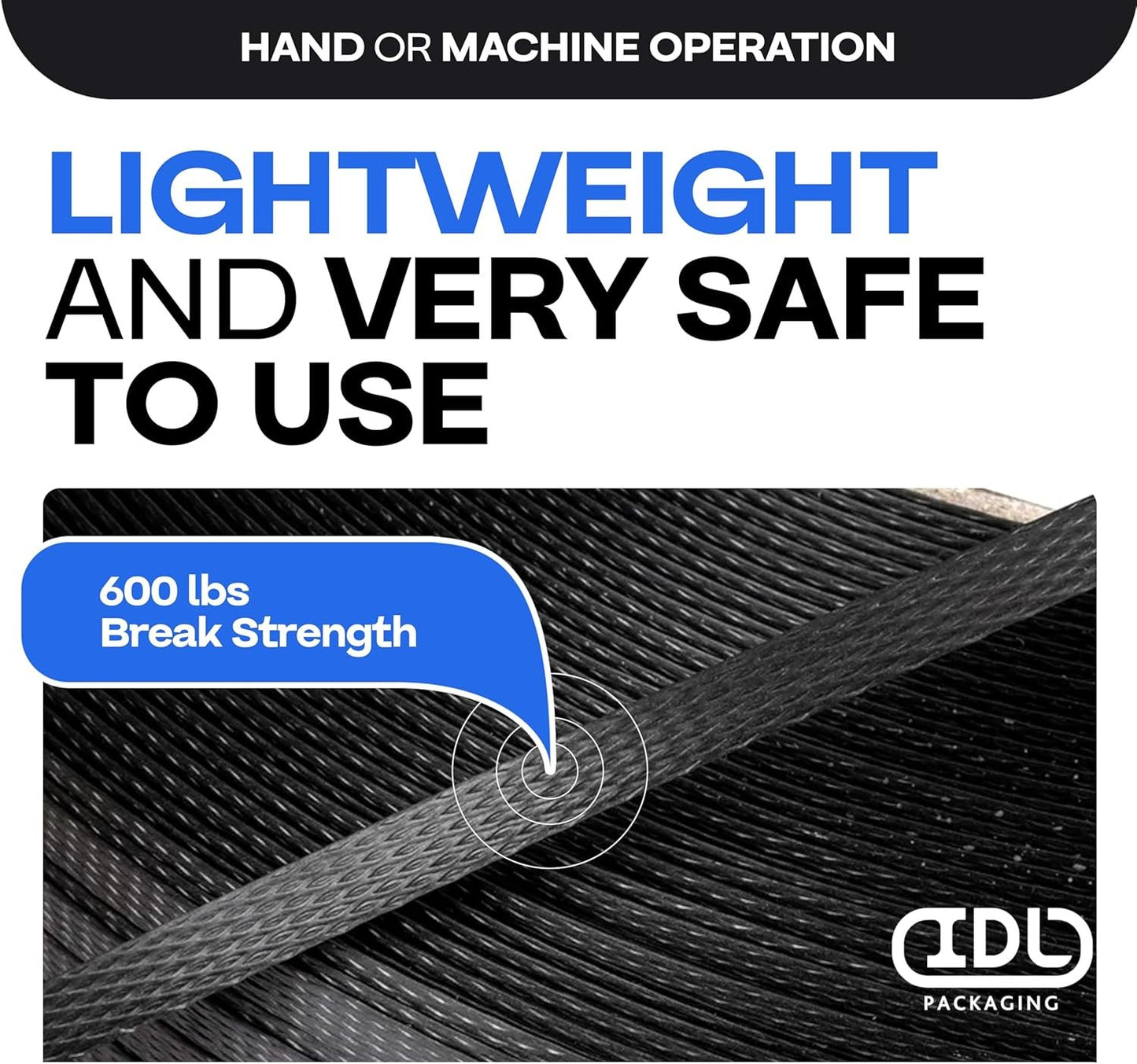 1/2" x 7200' Polypropylene Strapping Roll, Hand Grade 600 lbs Break Strength