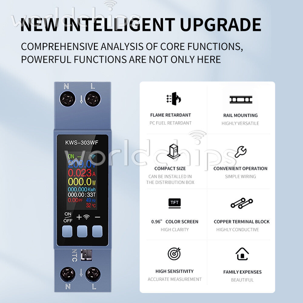 0.96" TFT 8-in-1 2-Phase AC Meter Voltage Current Power Meter AC 85~290V 0~40A