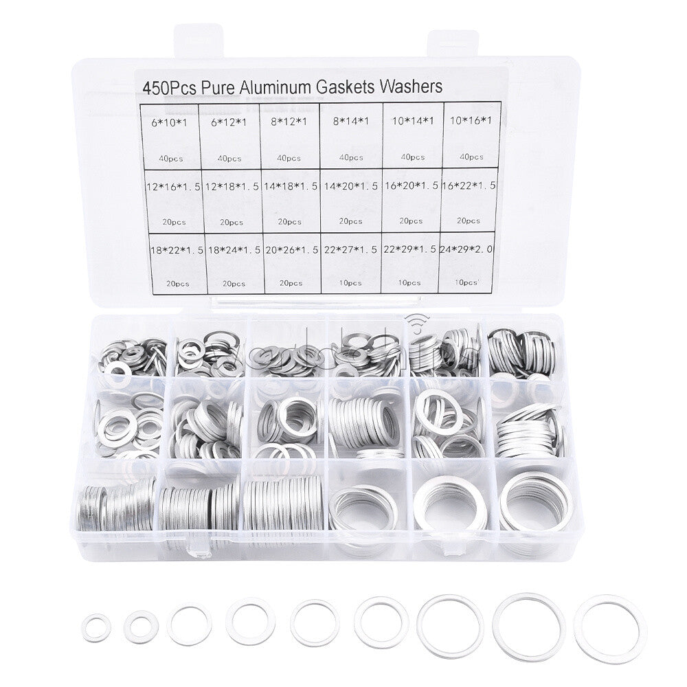 450PCS Set Oil Drain Plug Aluminum Washer Gasket Washer Sealing Ring Assortment