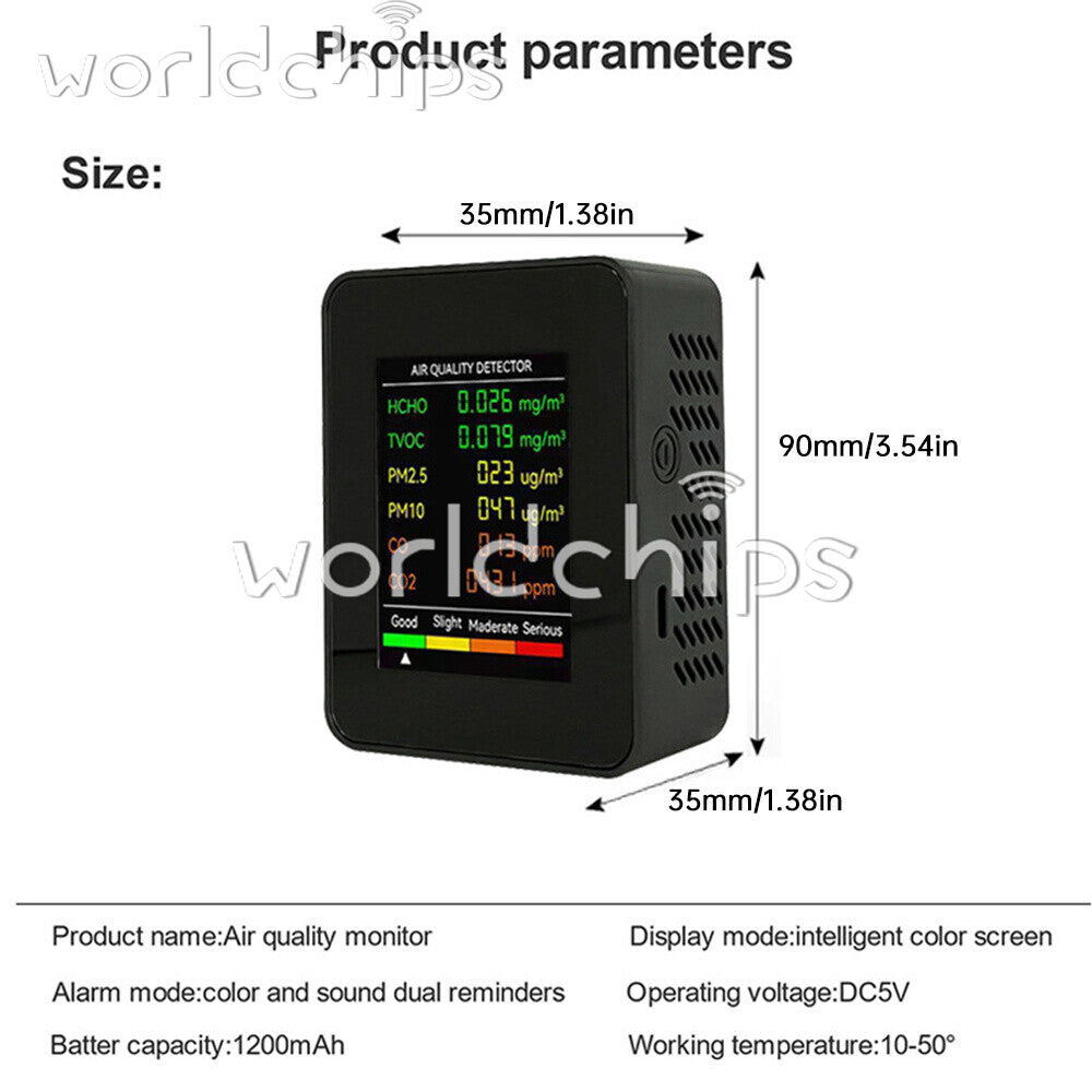 6-in-1 pm2.5 Carbon Dioxide Detector TV OC CO2 Air Quality Monitor Tester Type-C