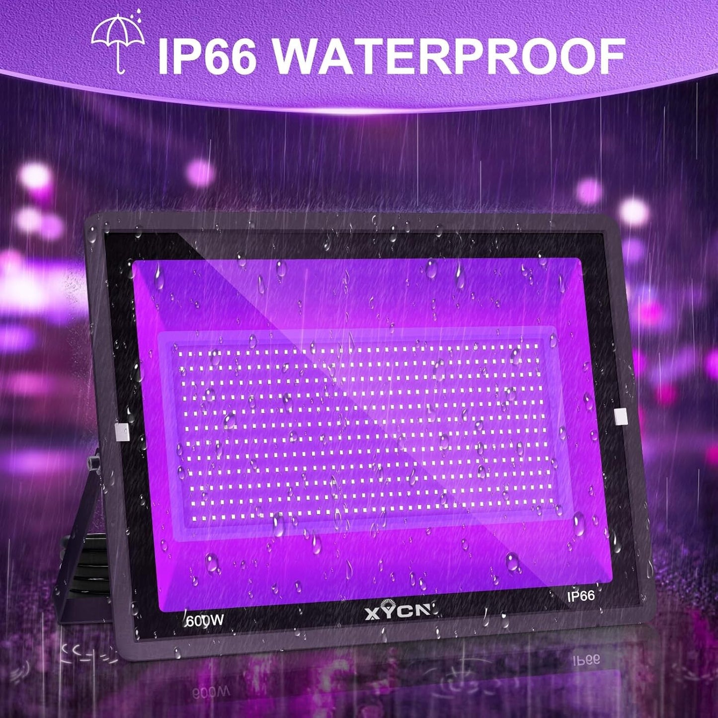2-Pack 600W LED Black Lights, 395-410nm IP66 Waterproof for Glow & Stage