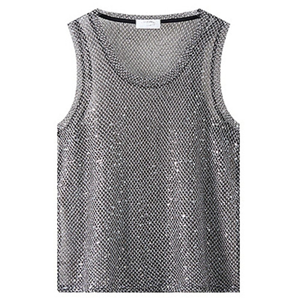 Men's Black Fishnet Party Tops Sexy Glitter Sheer See Through Tank Sizes S 3XL