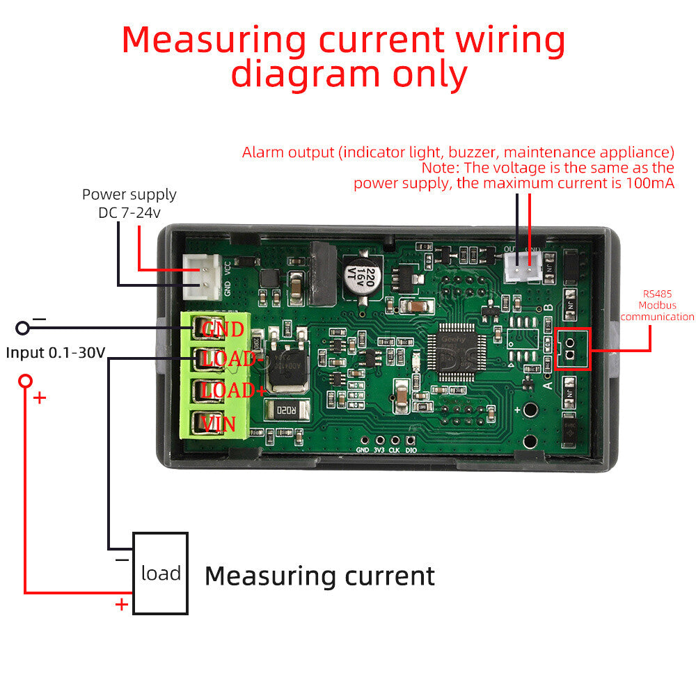DC7-24V 3A 10A Voltage Current Power Voltmeter Ammeter LCD Display With Modbus
