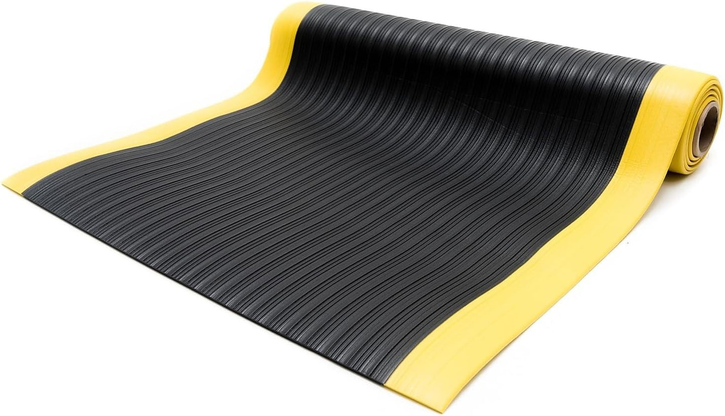 Anti-Fatigue Floor Mat, 3 Feet X 6 Feet X 3/8 Inch Thick, Ribbed Pattern Top, Bl