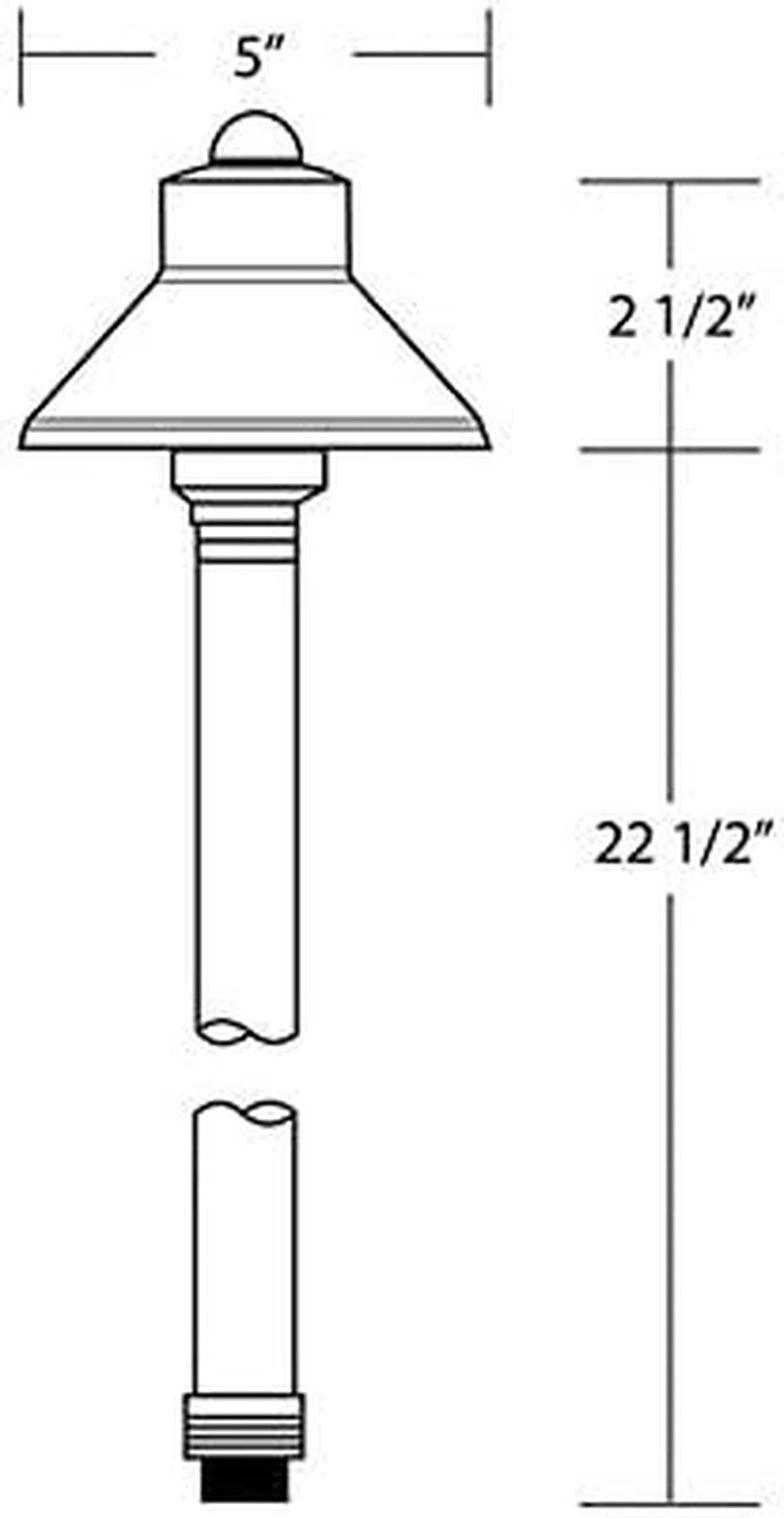 12V Flat Hat Brass Path Light, 25" Tall - 5" Shade, 3W 2700K LED