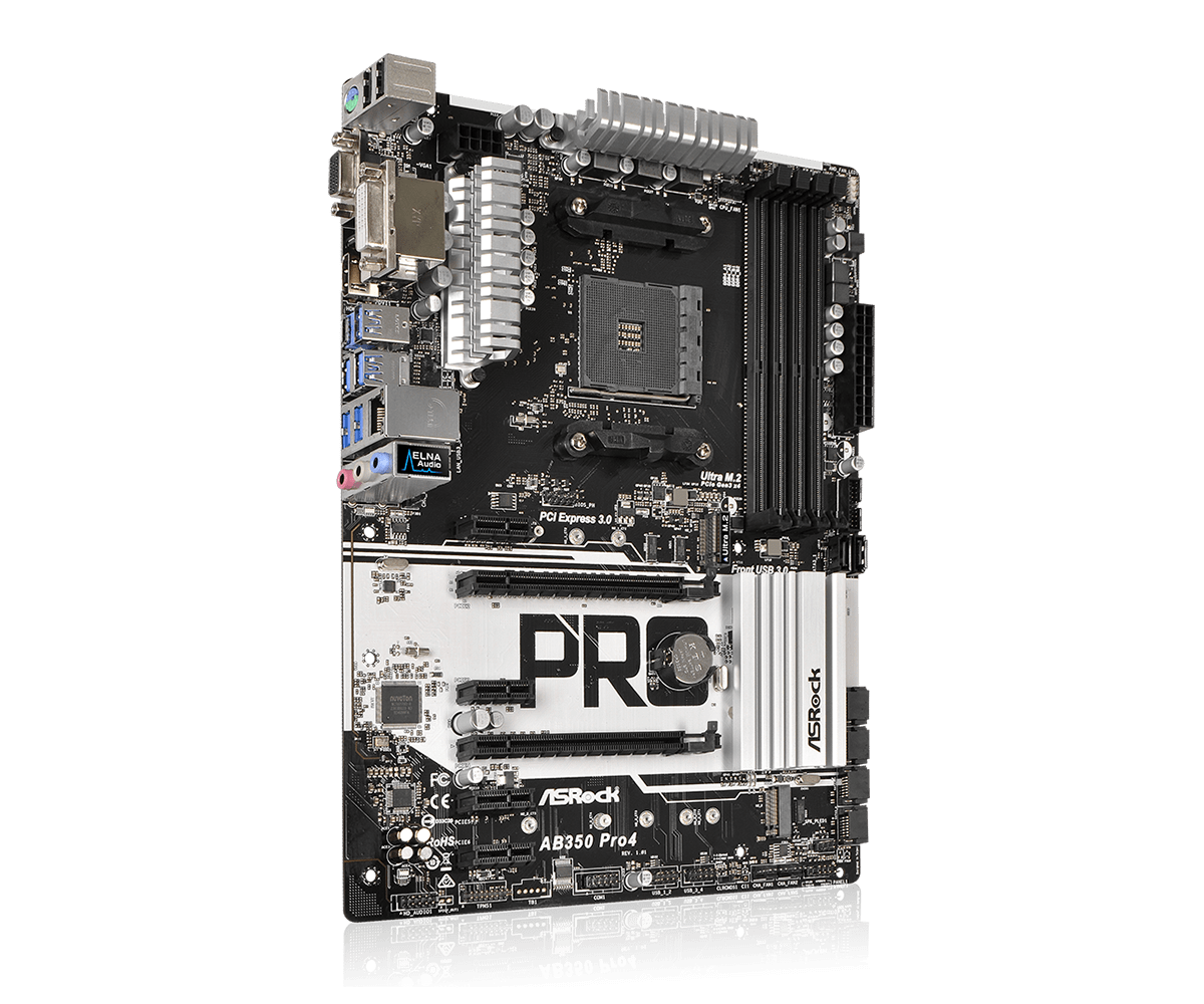 ASRock AB350 Pro4 Motherboard AMD B350 Socket AM4 DDR4 Ryzen M.2 DVI ATX D-Sub