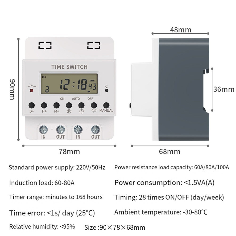 Digital Timer Switch Relay KG316T AC220V 60A-100A Electronic Programmable Timer