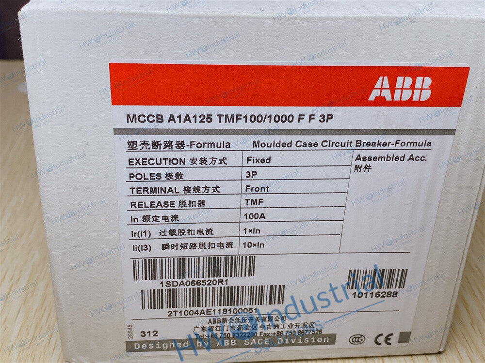 1/Piece MCCB  A1A125 TMF100/1000 FF 3P 100A ABB Tmax Molded Case Circuit Breaker