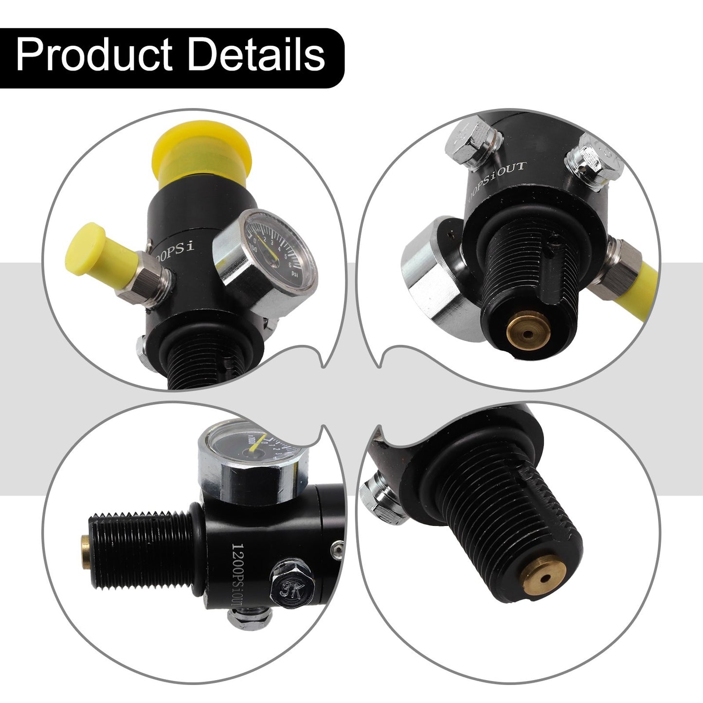 Brass Valve Cover 4500psi HPA Tank Pressure Regulator with M18*15 Thread