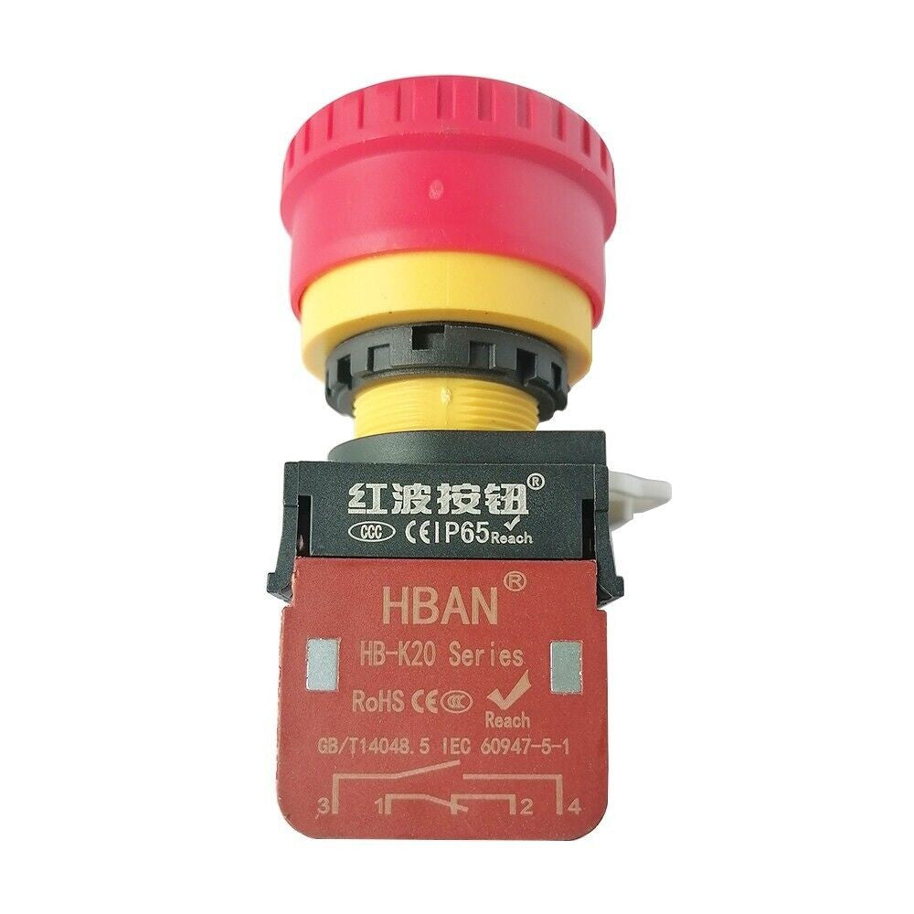 HB-K20 20A 1NO 1NC Emergency Stop Mushroom Head Push Button Switch IP65 22mm