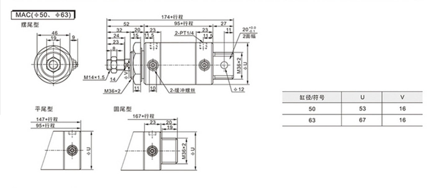 1pcs  MAC32X150-S-CA Stainless steel mini cylinder double acting buffer type