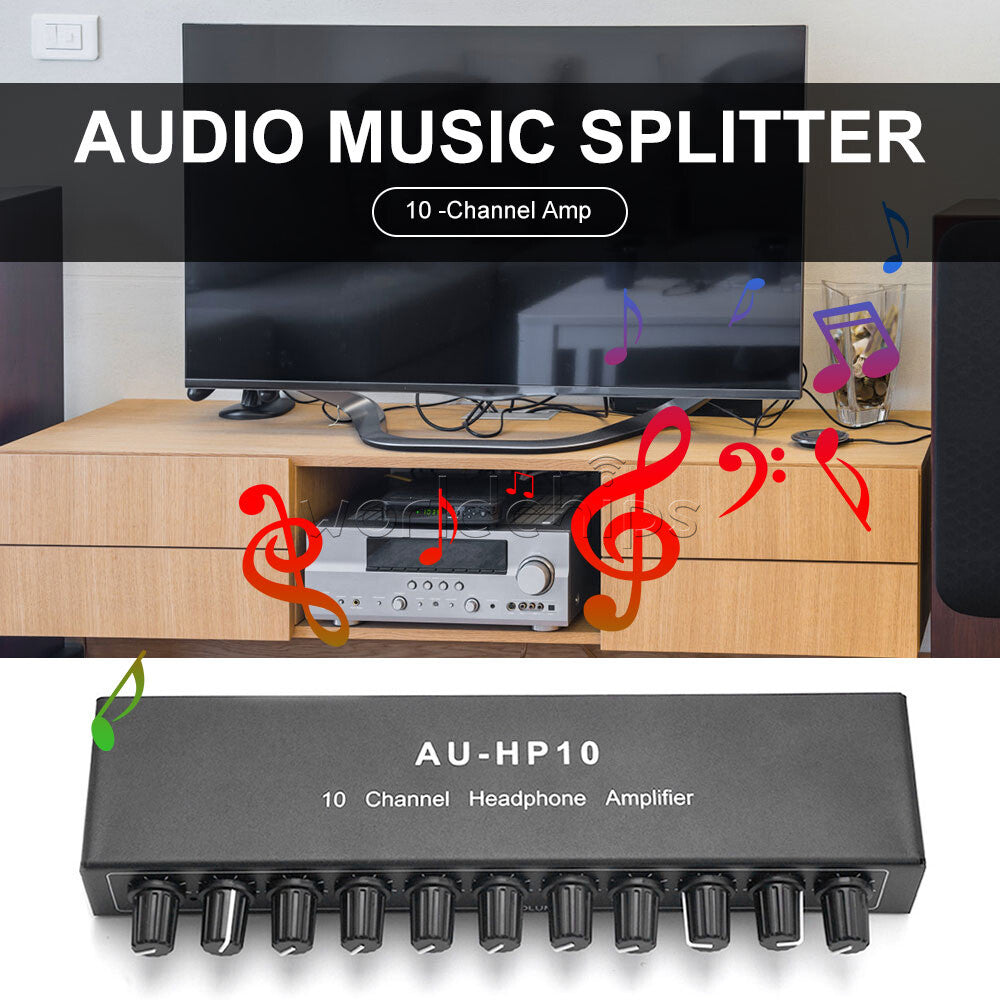 DC12-24V Stereo Headphone Amplifier 1-Channel Input 10-Channel Output Splitter