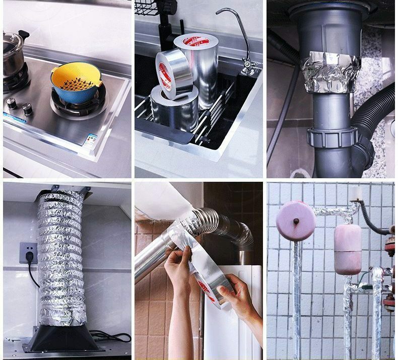 Al-Foil Tape Thermal Resist Duct Pipe Sealant Range Hood Adhesive Sealing Repair