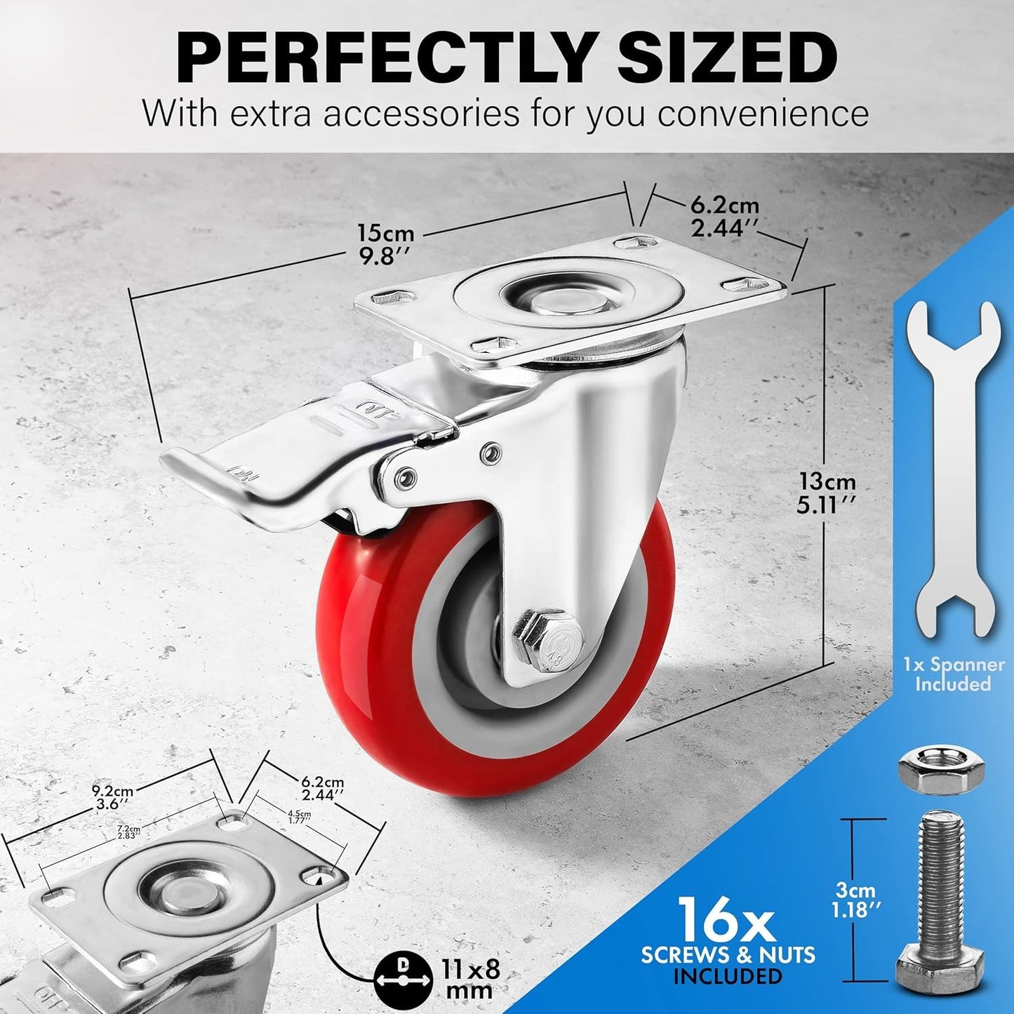 4 Inch Caster Wheels Heavy Duty Casters Set of 4 (2200Lbs Load Capacity) Lockabl