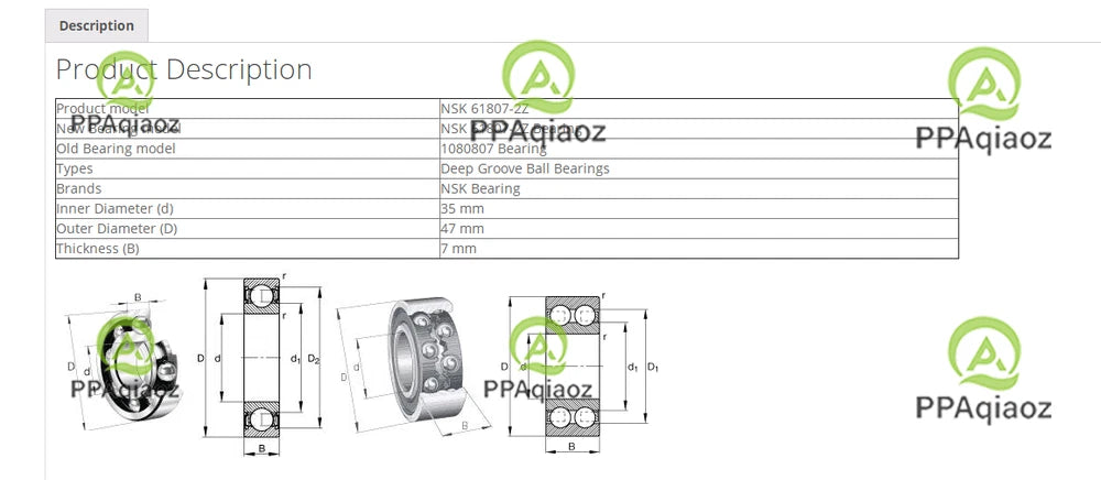 2PCS NSK 61807 ZZ Deep Groove Ball Bearings 35x47x7mm #P
