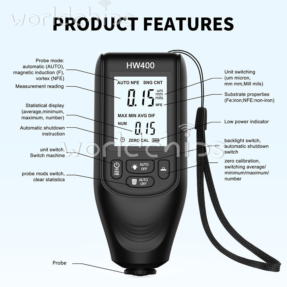 Digital Car Paint Coating Thickness Gauge Electroplate Metal Coating Thickness