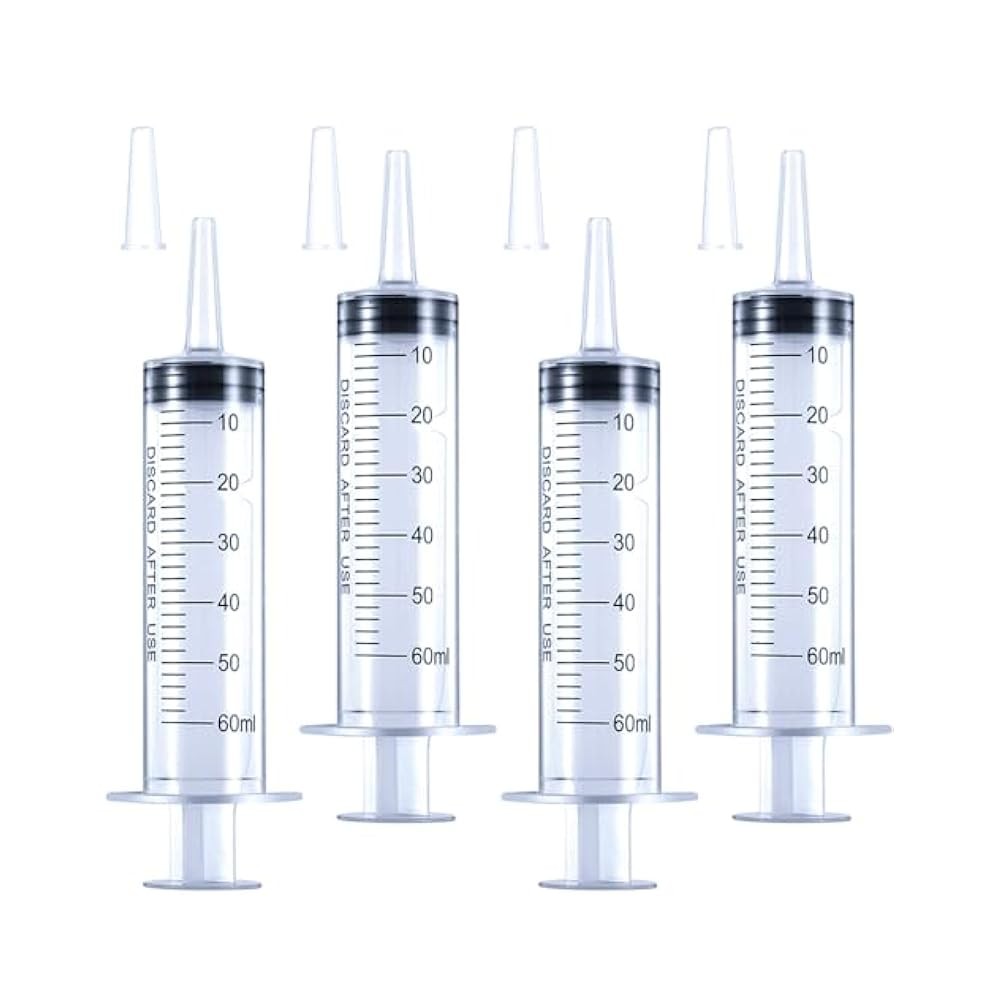 4-Pack 60mL Syringe for Liquid with Tip Cap, Sterile Sealed, for Medical, Lab