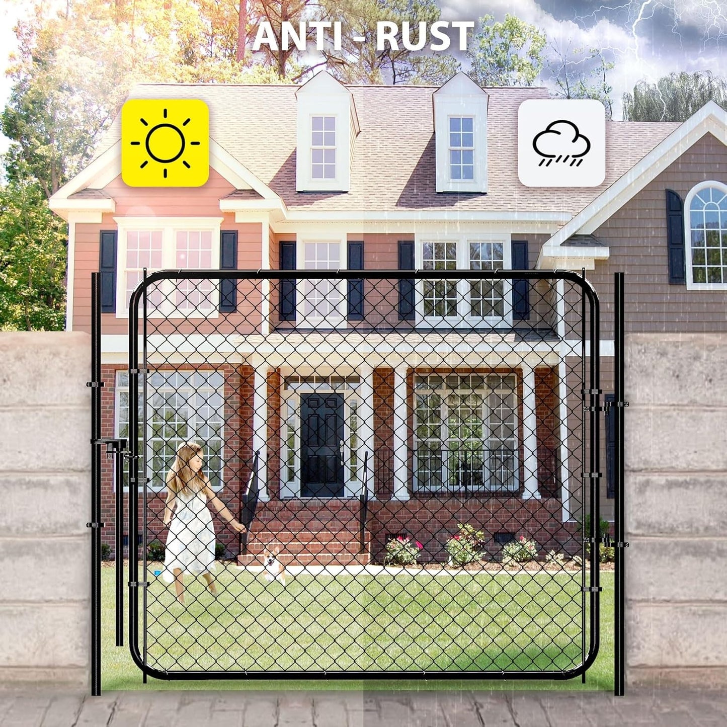 Adjustable Chain Link Fence Gate Kit - 26"-72" W x 5' H, Metal, Anti-Rust