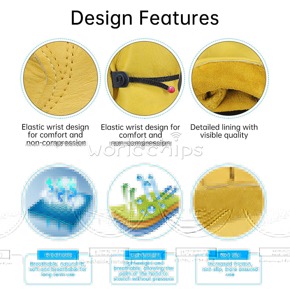 Yellow Leather Driver Work Gloves BBQ Gloves Oven Gloves Safety Work Gloves