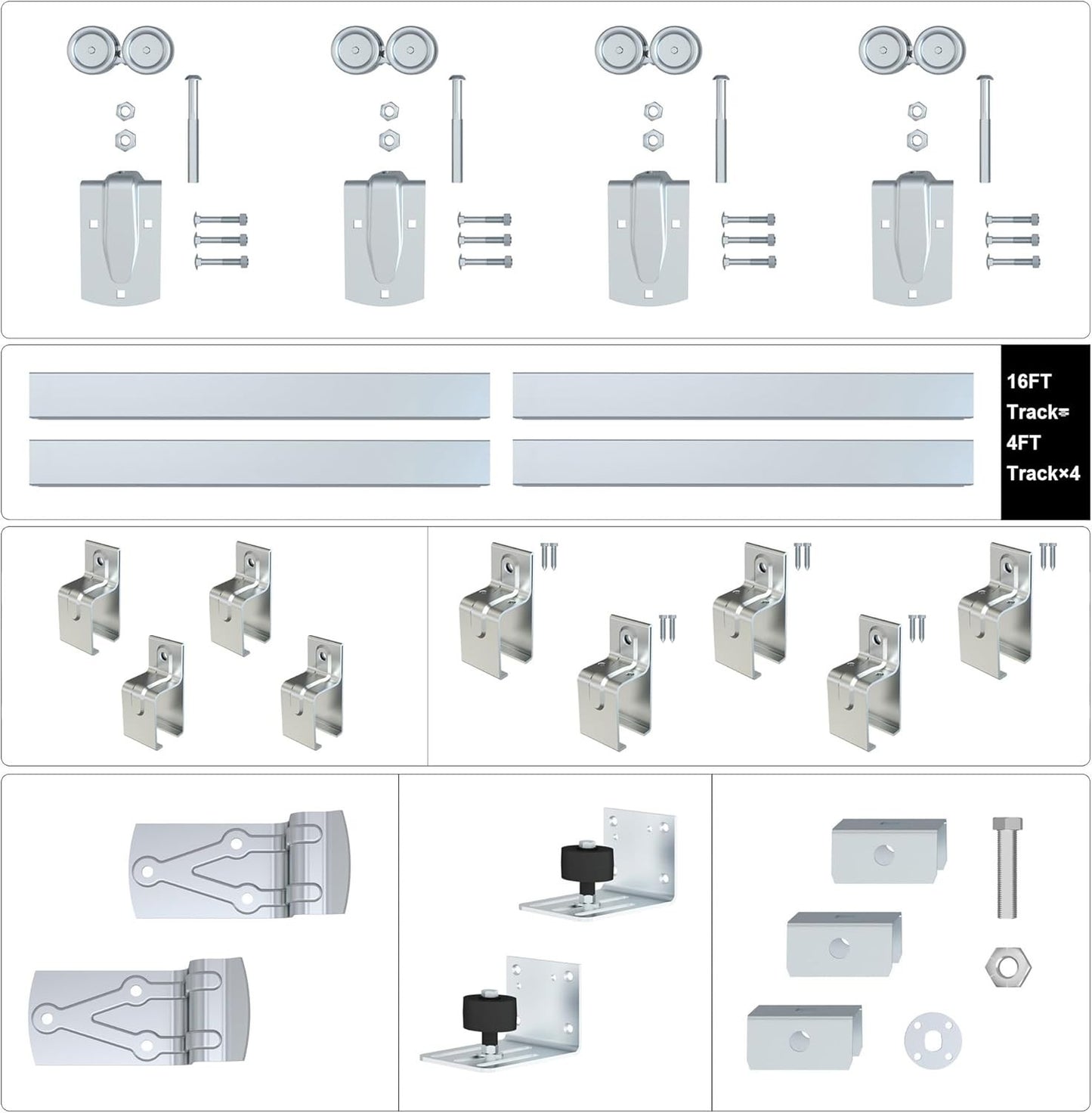 16FT Galvanized Steel Sliding Barn Door Hardware Kit, 450lbs Capacity