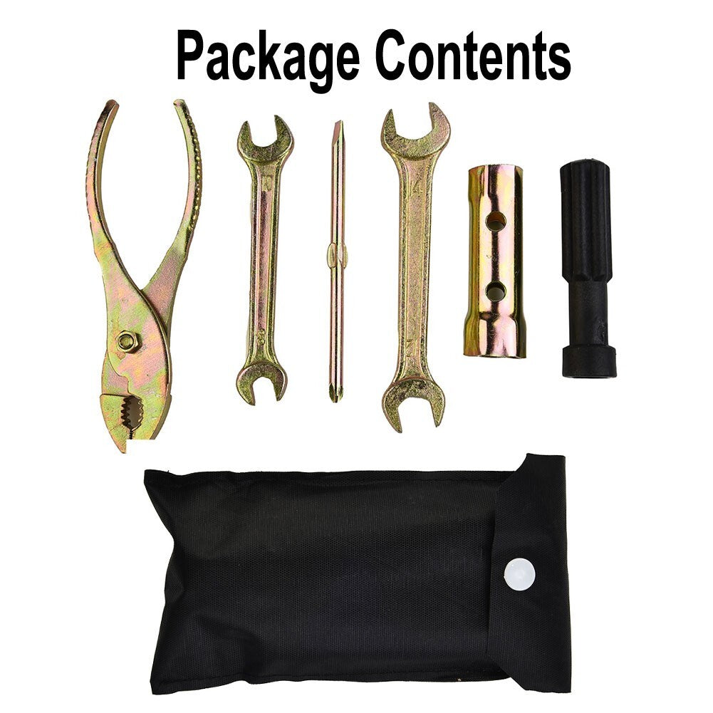 5pcs Motorcycle Spanner + Wrench + Screwdriver +Pliers Tool Kit W/ Storage Bag