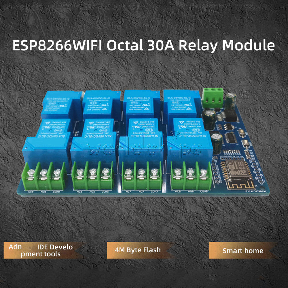 DC7-28V / DC5V ESP8266 WiFi 8 Channel 30A Relay Module ESP-12F Development Board