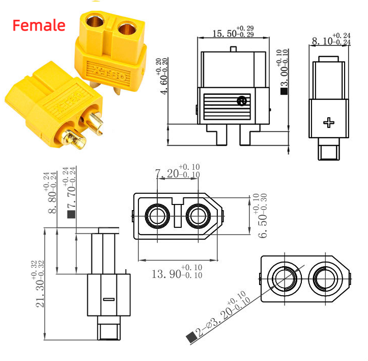 5 Male / Female Pairs AMASS XT60U Connectors Plugs Redesigned