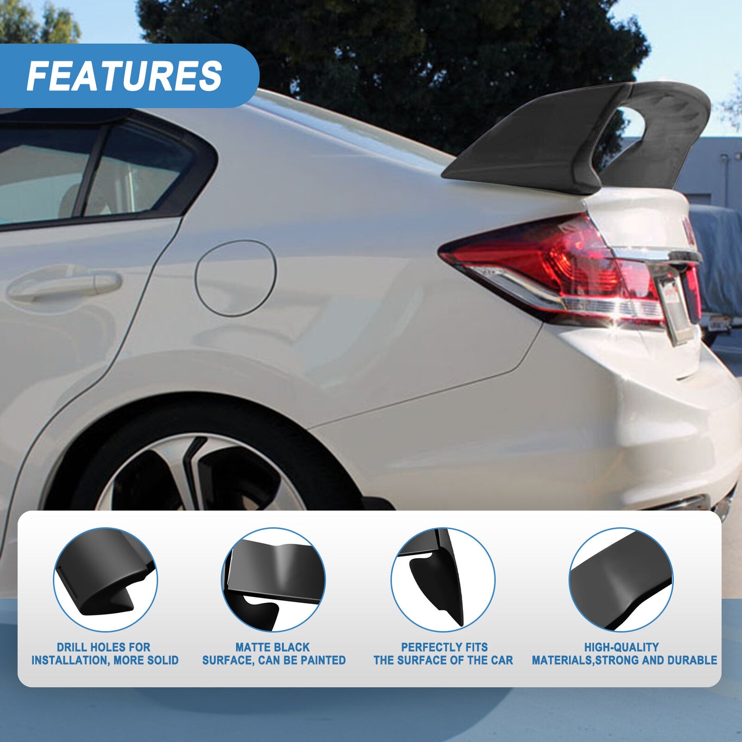 Fit For 2006-2011 Honda Civic 8th Gen 4DR Black Rear Trunk Wing Spoiler