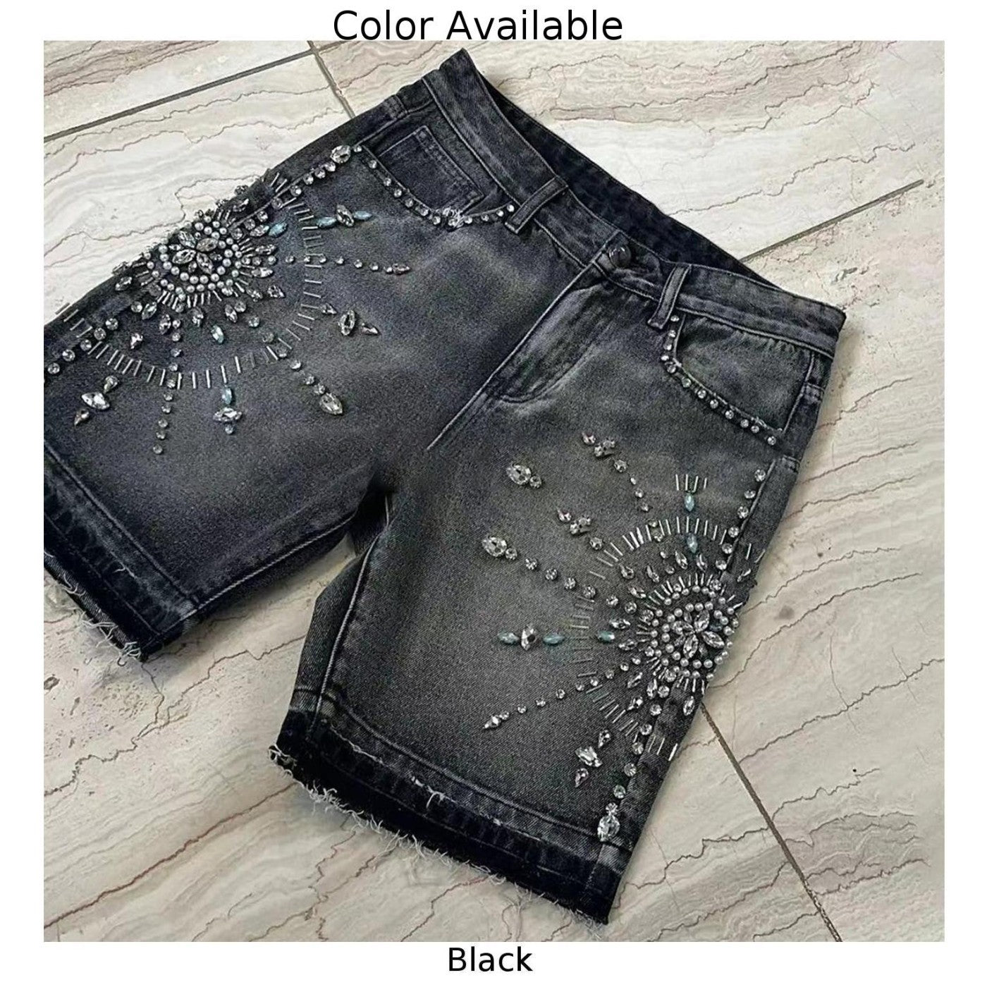 Casual Men's High Waist Shorts Featuring Unique Gothic Rhinestone Sequin Style