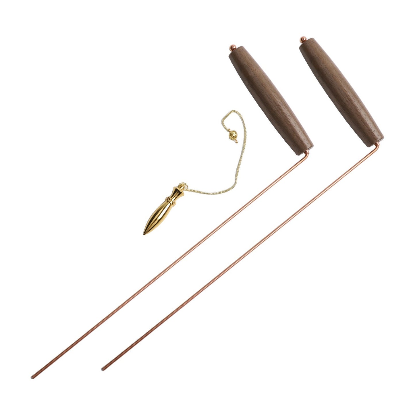 Natural Walnut Handle Dowsing Rod Set with Solid Brass Pendulum for Divination