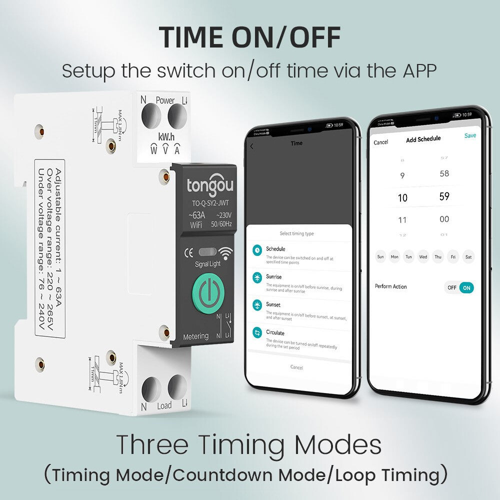 Tuya WiFi Smart Circuit Breaker Switch 1-63A Adjustable Over/Under Voltage Over