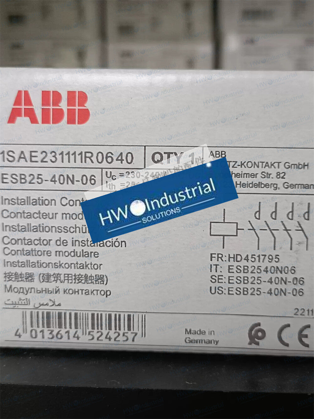 1/Piece ESB25-40N-06 ABB Building Specific Contactor Coil Voltage 230-240VAC/DC