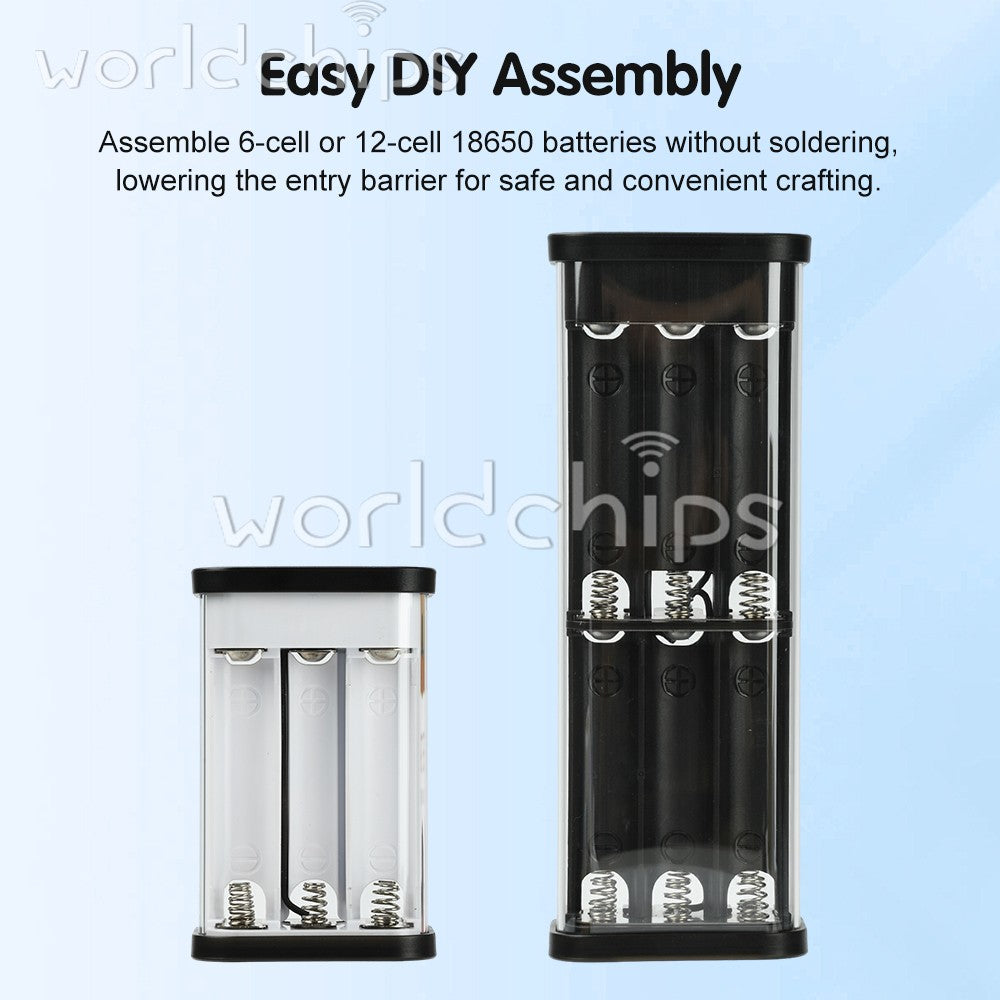 22.5W Transparent Power Bank Case 6/12-Cell 18650 Battery Box PD Power Bank Kit