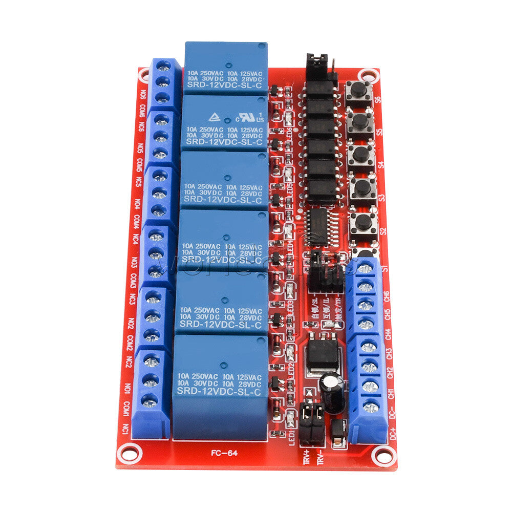 DC5/12/24V 6CH Relay Module With Optocoupler Isolation High Low Level Trigger