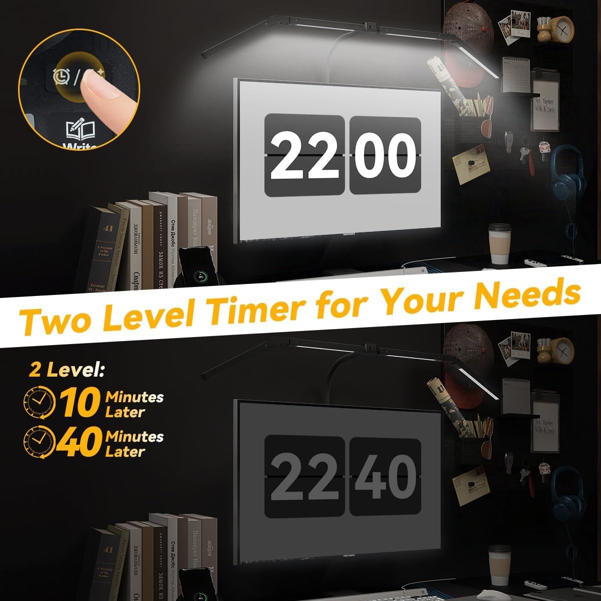 Adjustable LED Desk Lamp, Stepless Dimming & Color Temp, Clamp Base