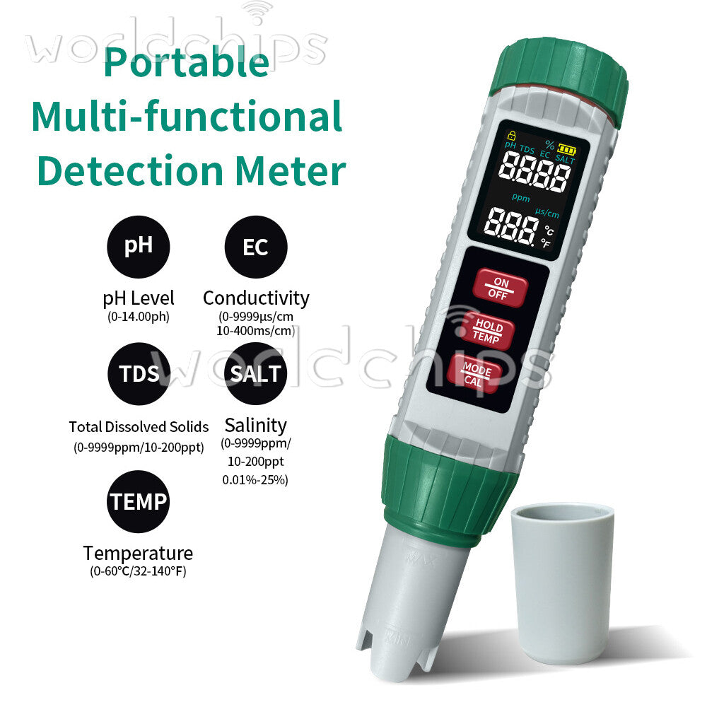 PH/EC/TDS/Salinity/Temperature 5-in-1 High Precision Digital Water Quality Meter