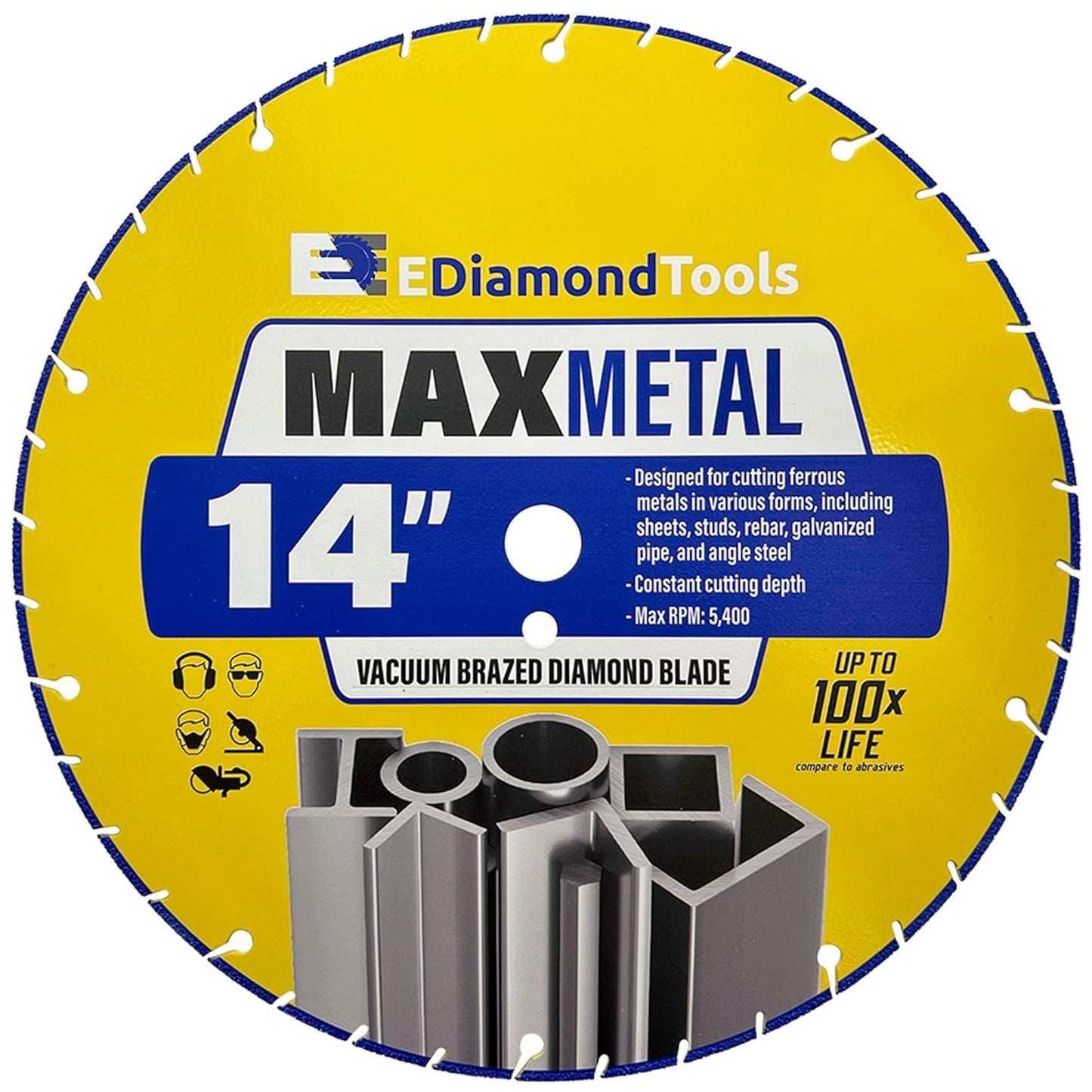 14" Diamond Cut Off Wheel - for Metal, 1" Arbor, Handheld Saws